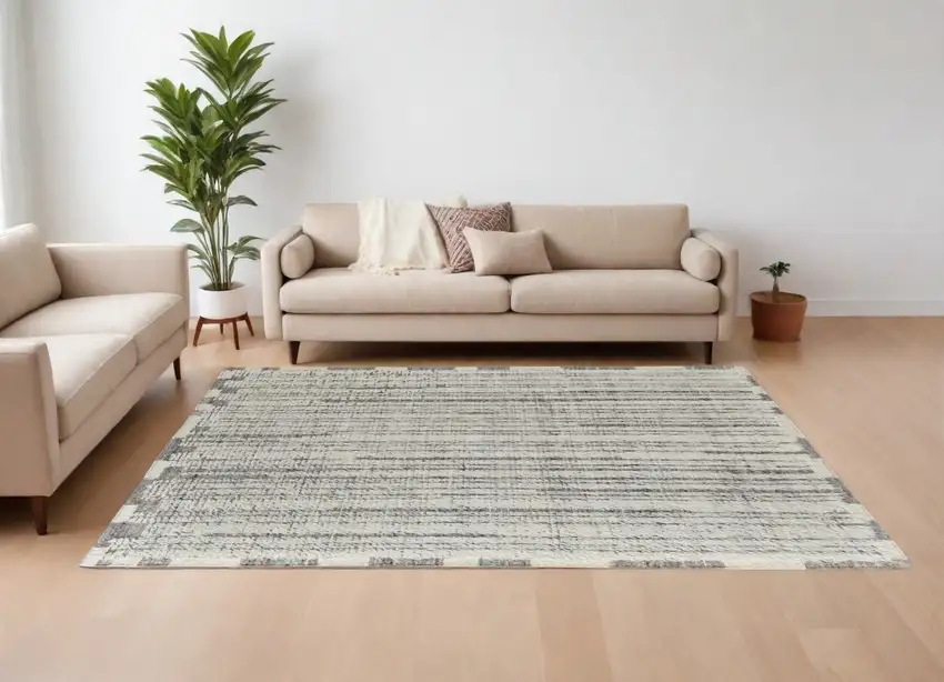 Gray and Ivory Wool Striped Hand Woven Area Rug Photo 1