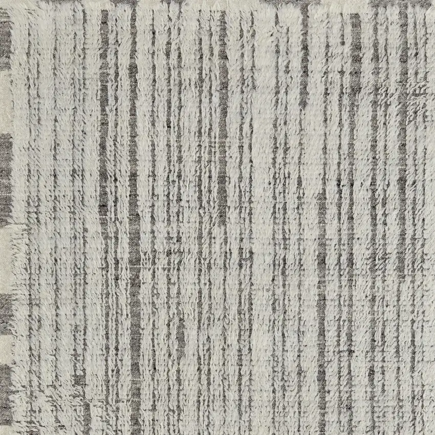 Gray and Ivory Wool Striped Hand Woven Area Rug Photo 9