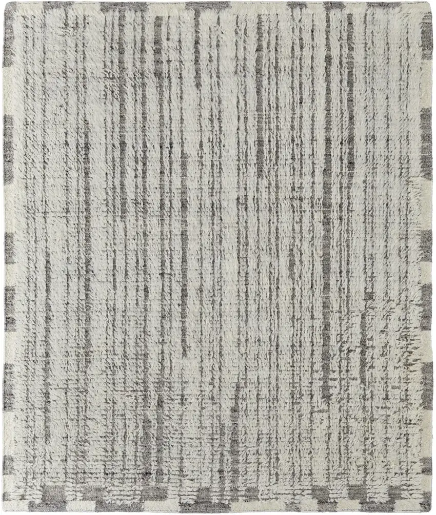 Gray and Ivory Wool Striped Hand Woven Area Rug Photo 4