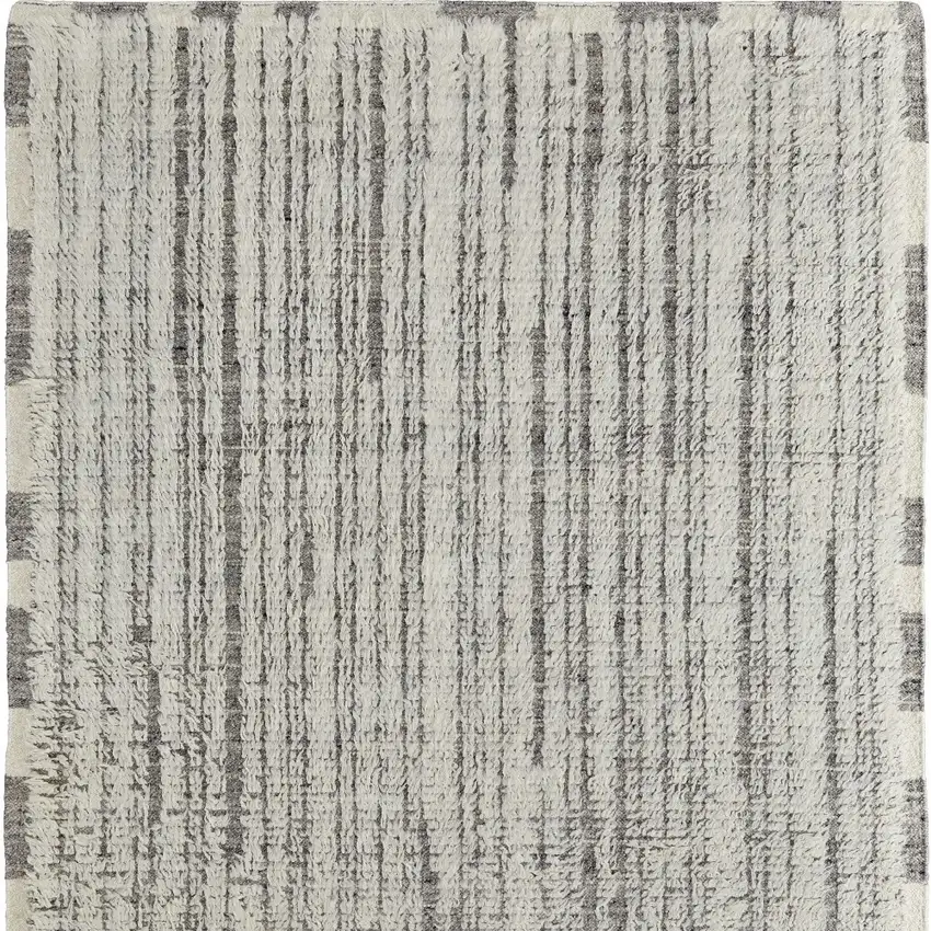 Gray and Ivory Wool Striped Hand Woven Area Rug Photo 8