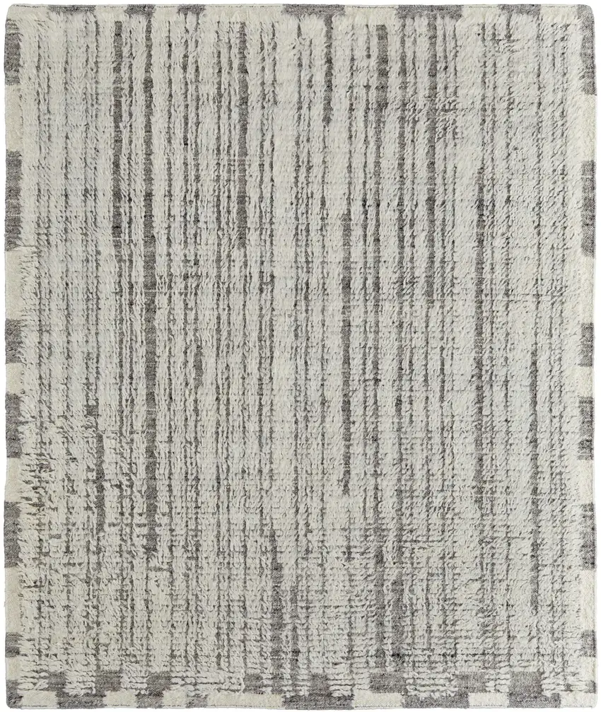Gray and Ivory Wool Striped Hand Woven Area Rug Photo 2