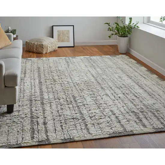 Gray and Ivory Wool Striped Hand Woven Area Rug Photo 9
