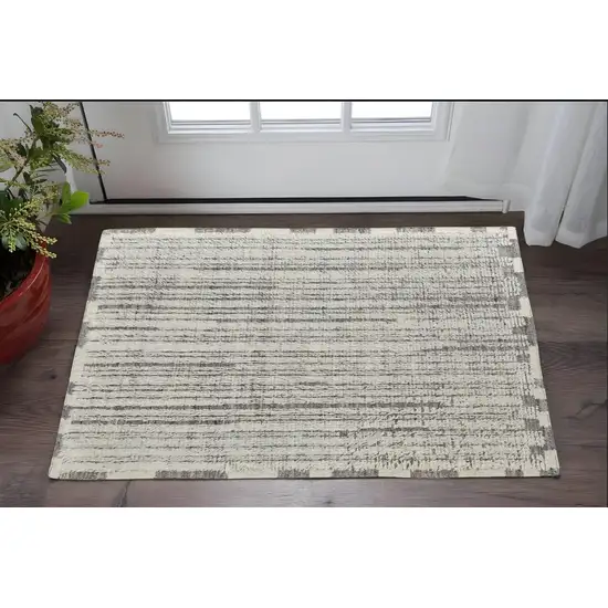Gray and Ivory Wool Striped Hand Woven Area Rug Photo 1