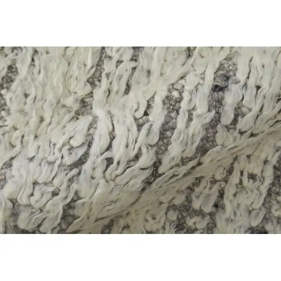 Gray and Ivory Wool Striped Hand Woven Area Rug Photo 7
