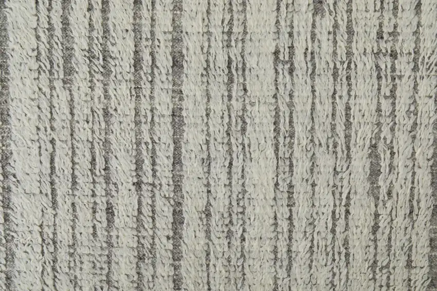 Gray and Ivory Wool Striped Hand Woven Area Rug Photo 6