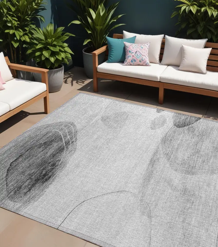 Gray and Light Gray Abstract Washable Non Skid Indoor Outdoor Area Rug Photo 1