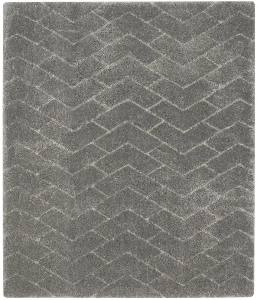 Gray and Light Gray Chevron Shag Area Rug Photo 2