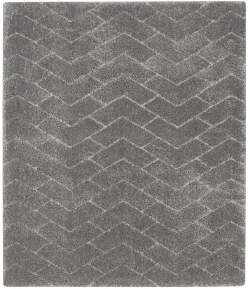 Gray and Light Gray Chevron Shag Area Rug Photo 1
