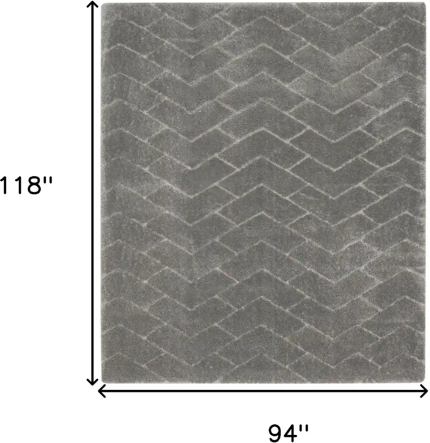 Gray and Light Gray Chevron Shag Area Rug Photo 3