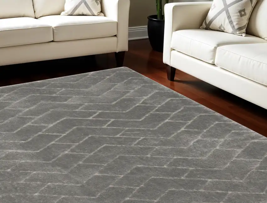 Gray and Light Gray Chevron Shag Area Rug Photo 1