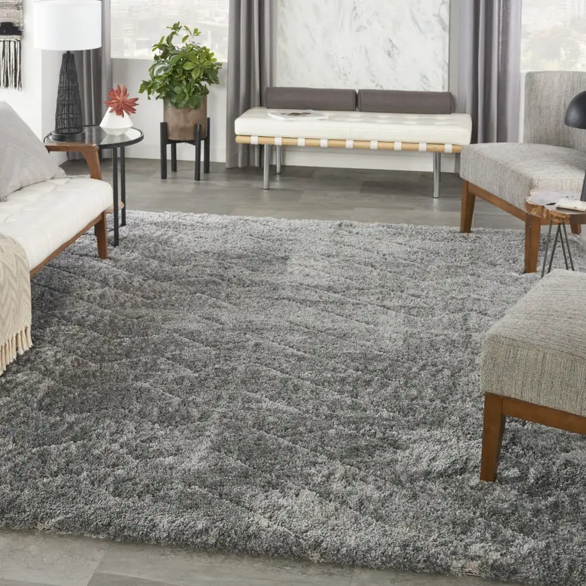 Gray and Light Gray Chevron Shag Area Rug Photo 5