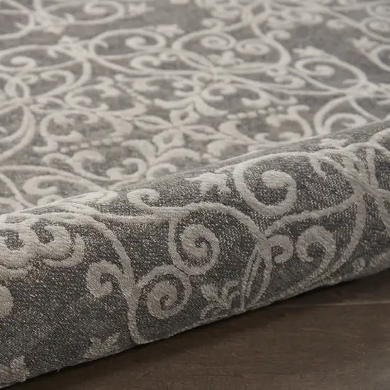Gray and Light Gray Damask Distressed Area Rug Photo 7