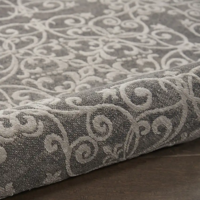 Gray and Light Gray Damask Distressed Area Rug Photo 7