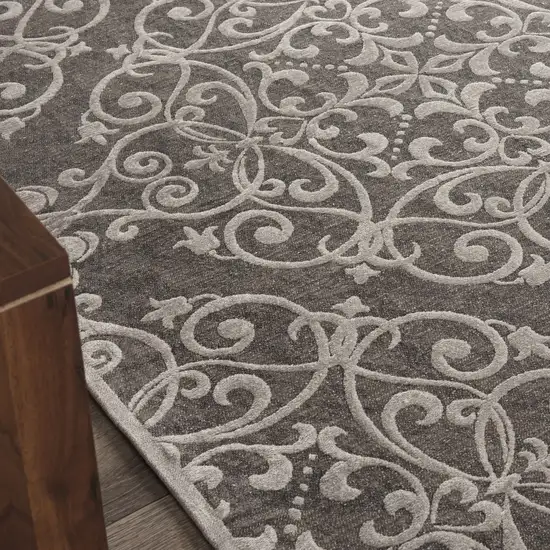 Gray and Light Gray Damask Distressed Area Rug Photo 9
