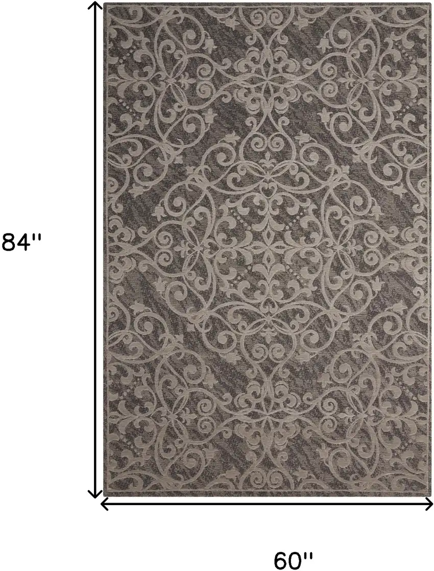 Gray and Light Gray Damask Distressed Area Rug Photo 3