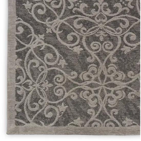 Gray and Light Gray Damask Distressed Area Rug Photo 8