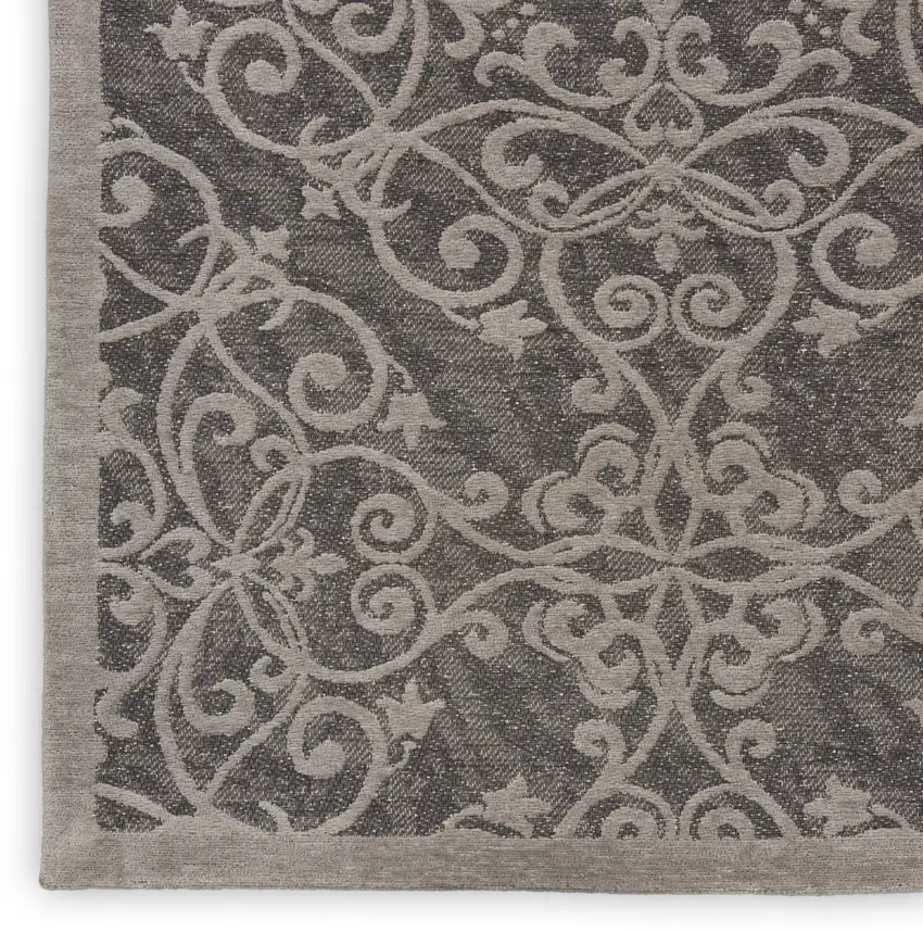 Gray and Light Gray Damask Distressed Area Rug Photo 8