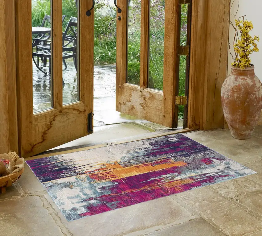 Magenta Abstract Dhurrie Area Rug Photo 1