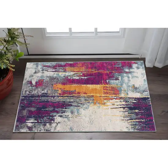 Gray Ivory And Magenta Abstract Area Rug Photo 1