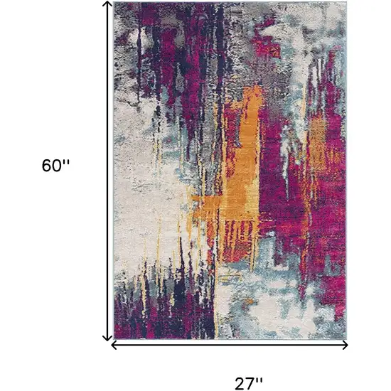 Gray Ivory And Magenta Abstract Area Rug Photo 3