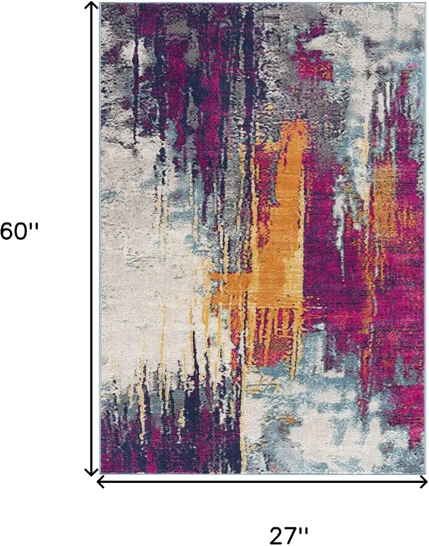 Gray Ivory And Magenta Abstract Area Rug Photo 3