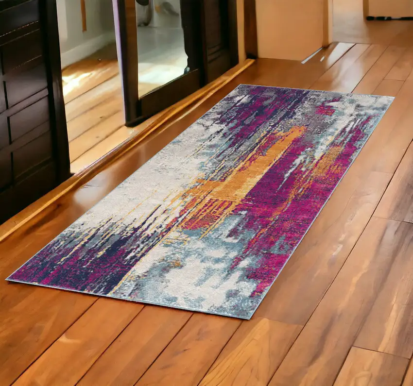 Magenta Abstract Dhurrie Area Rug Photo 1