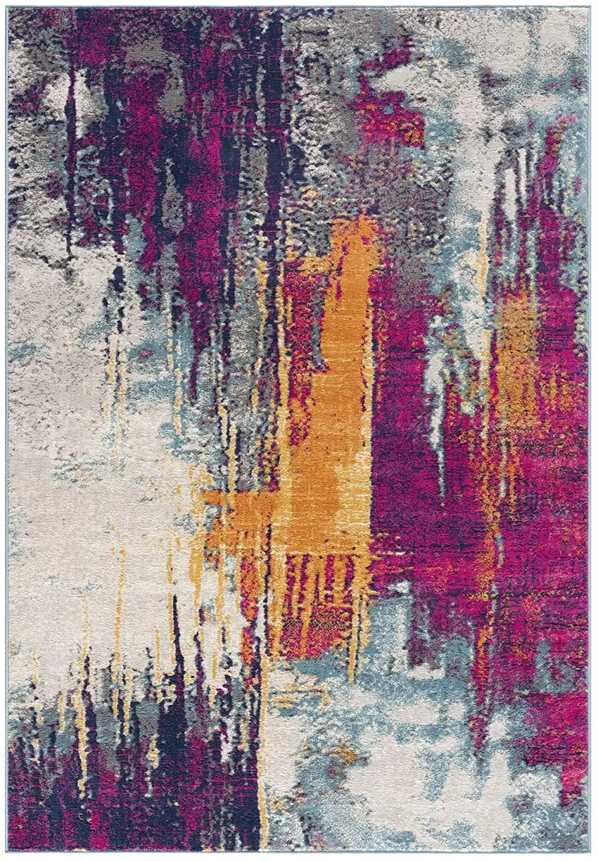 Magenta Abstract Dhurrie Area Rug Photo 1