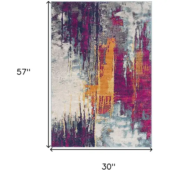 Gray Ivory And Magenta Abstract Area Rug Photo 3