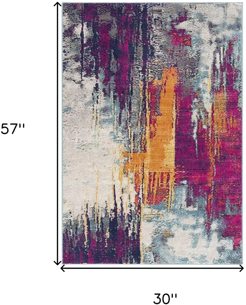 Gray Ivory And Magenta Abstract Area Rug Photo 3