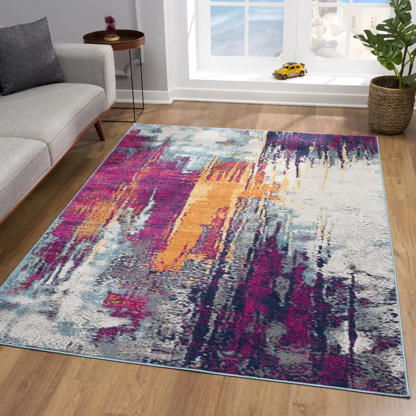 Gray and Magenta Abstract Area Rug Photo 1