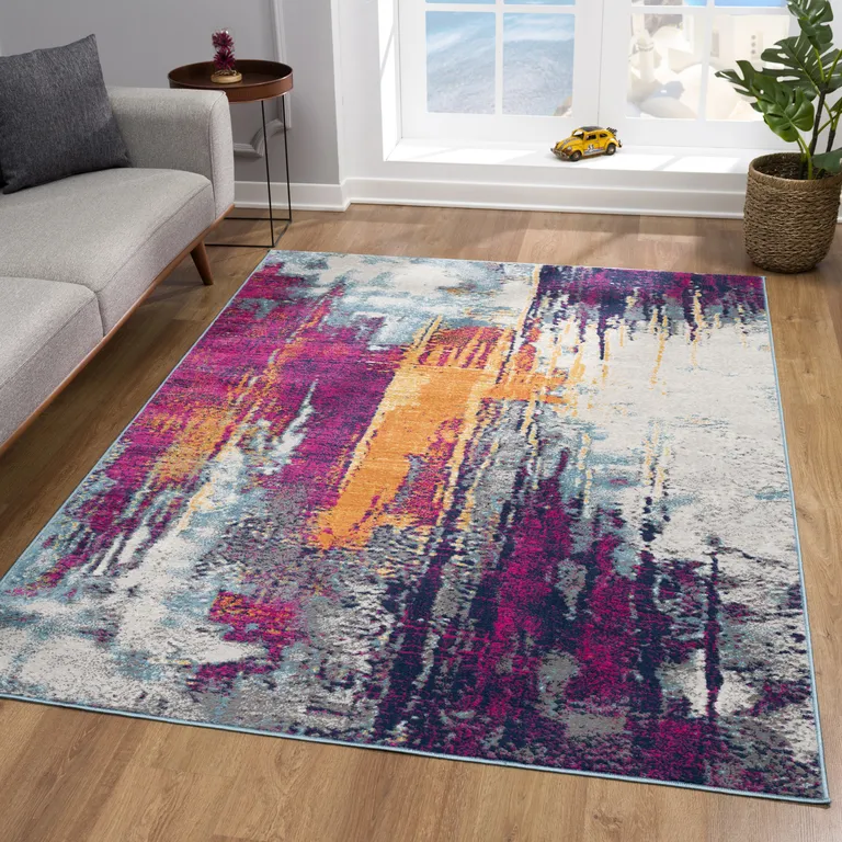 Gray and Magenta Abstract Area Rug Photo 1