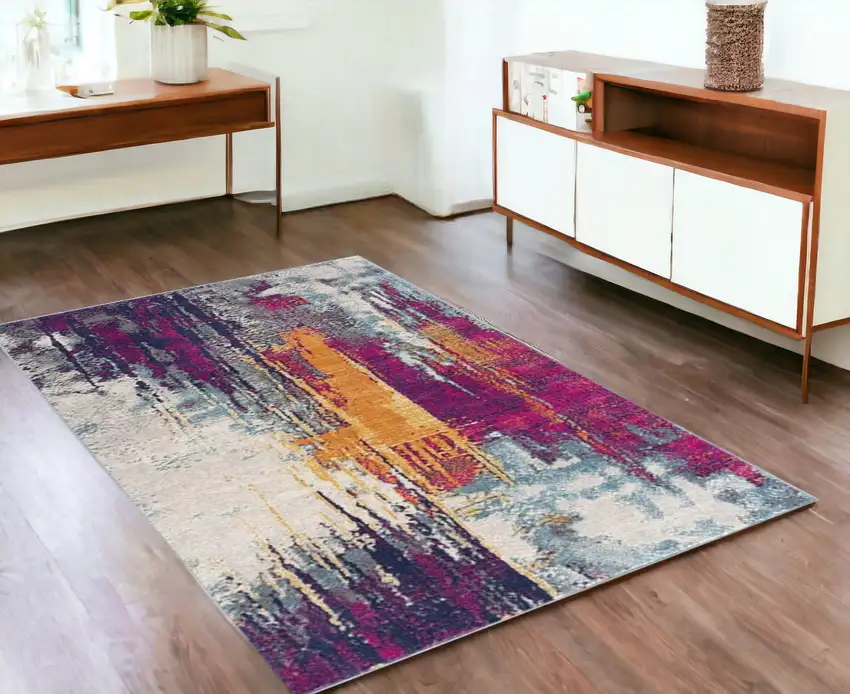 Magenta Abstract Dhurrie Area Rug Photo 1