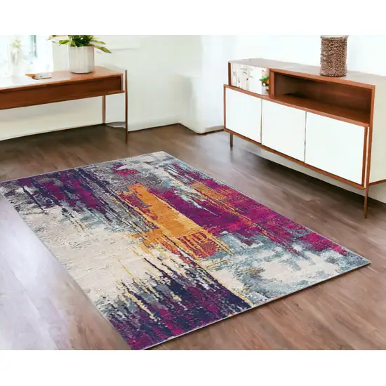 Magenta Abstract Dhurrie Area Rug Photo 1