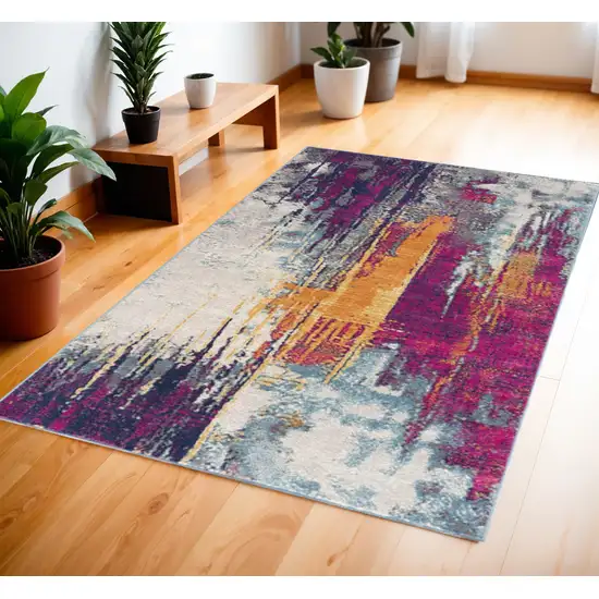 Gray Ivory And Magenta Abstract Area Rug Photo 2
