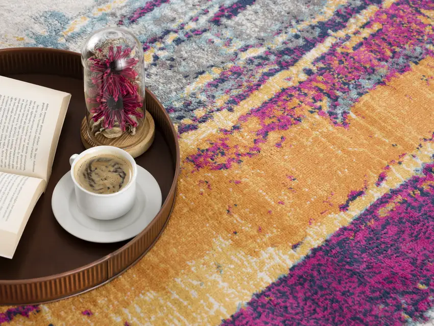 Gray and Magenta Abstract Area Rug Photo 6