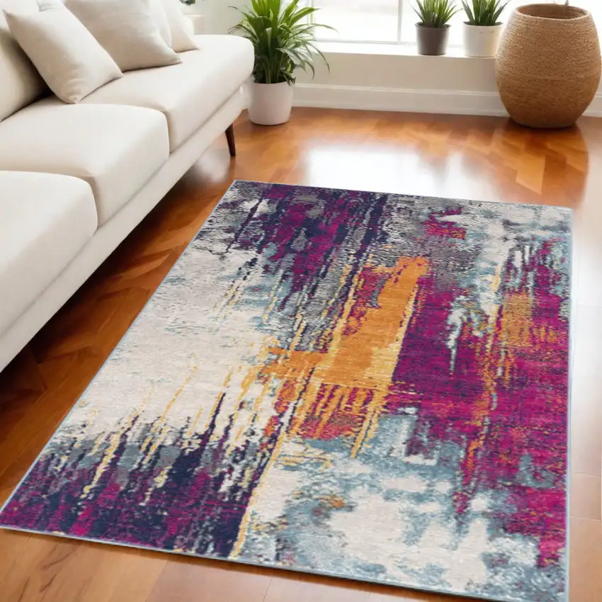 Gray Ivory And Magenta Abstract Area Rug Photo 2