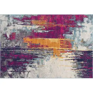 Photo of Gray and Magenta Abstract Area Rug
