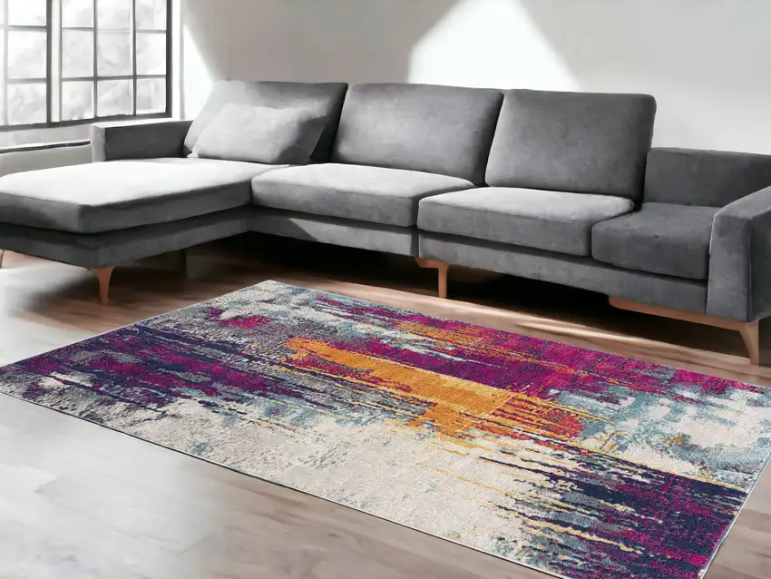 Gray and Purple Abstract Area Rug Photo 1