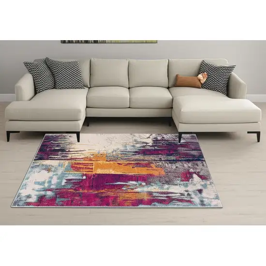 Gray and Purple Abstract Area Rug Photo 2