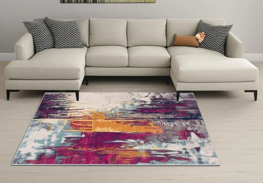 Gray and Purple Abstract Area Rug Photo 2