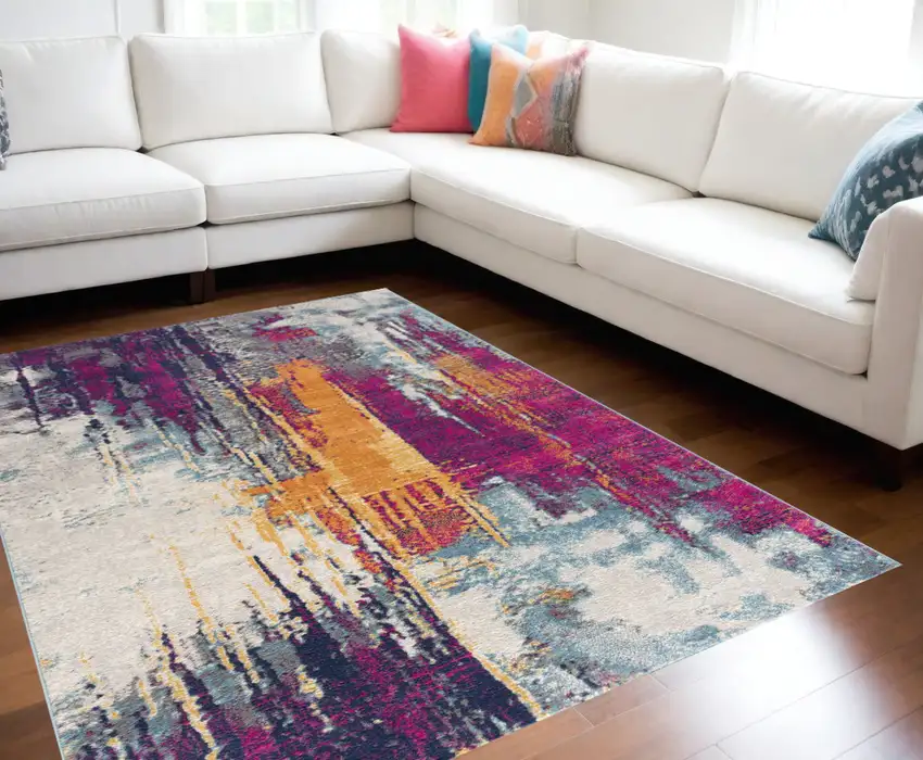 Magenta Abstract Dhurrie Area Rug Photo 1