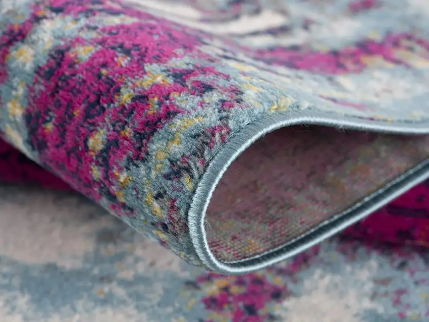 13' Gray Ivory And Magenta Abstract Runner Rug Photo 4