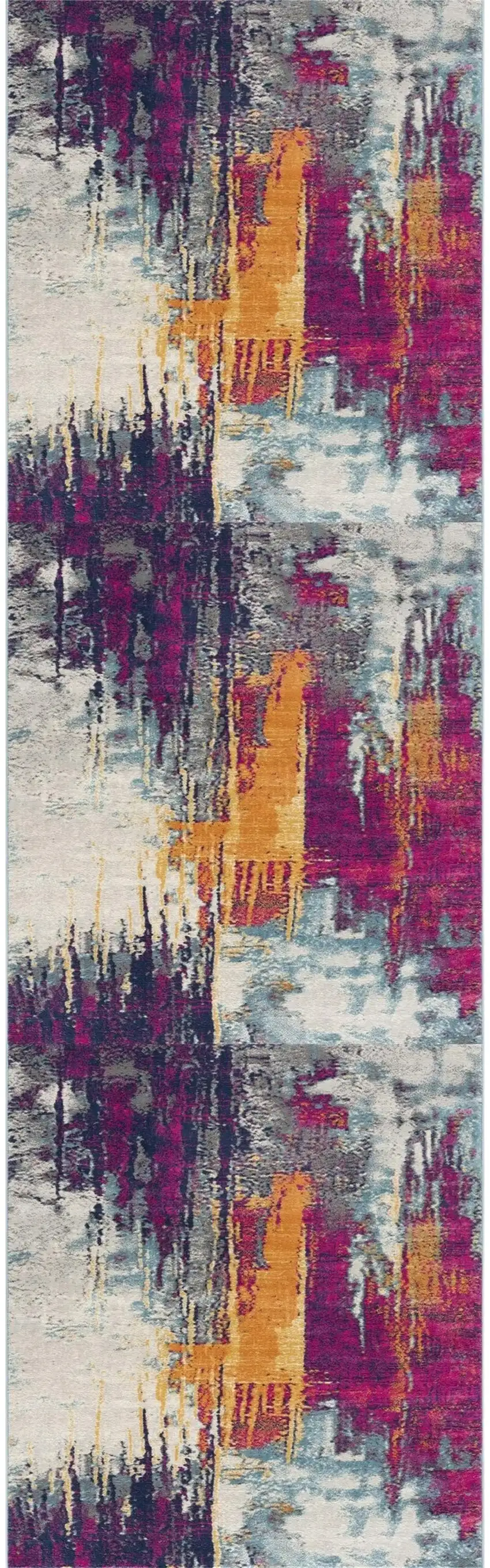 13' Gray Ivory And Magenta Abstract Runner Rug Photo 2