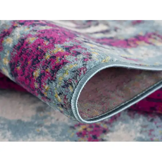 15' Gray Ivory And Magenta Abstract Runner Rug Photo 7