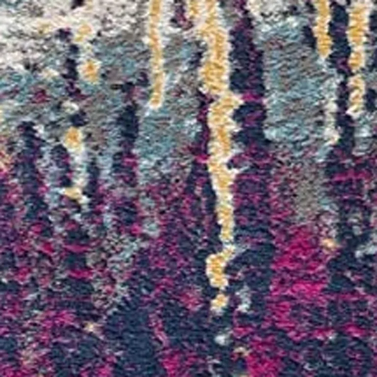 Gray and Magenta Abstract Runner Rug Photo 3