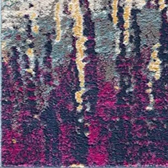 15' Gray Ivory And Magenta Abstract Runner Rug Photo 6