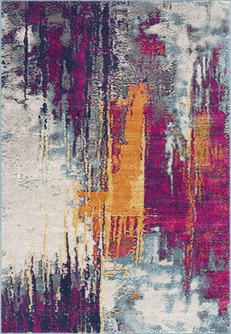 Gray and Magenta Abstract Runner Rug Photo 4
