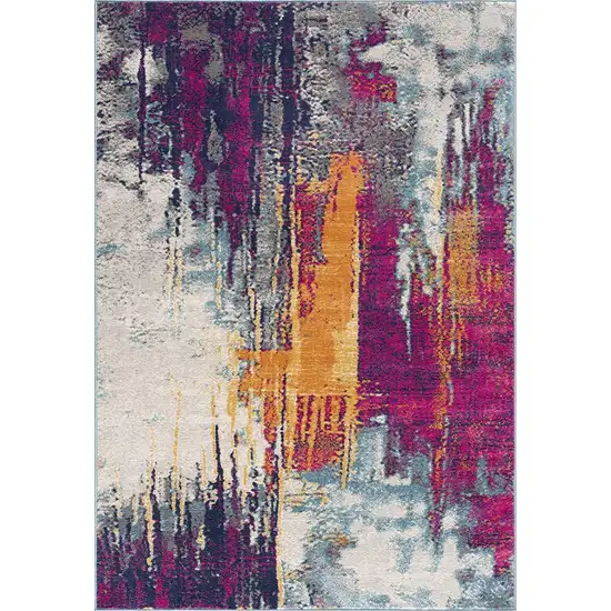 15' Gray Ivory And Magenta Abstract Runner Rug Photo 2