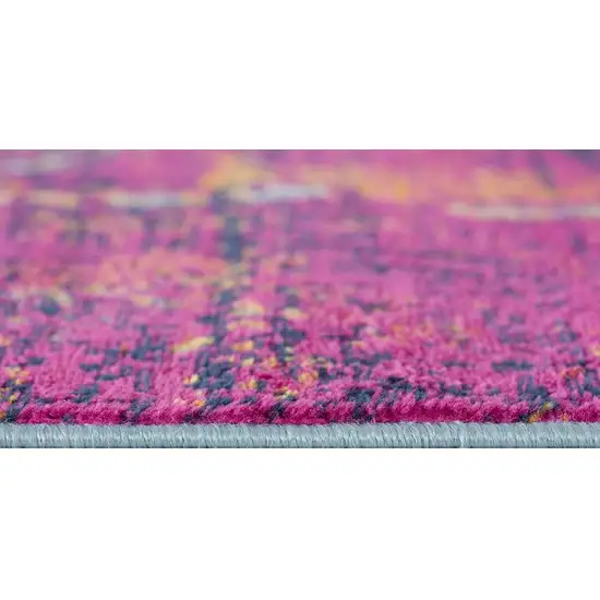 15' Gray Ivory And Magenta Abstract Runner Rug Photo 4