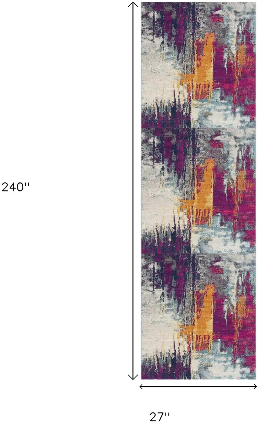 20' Gray Ivory And Magenta Abstract Runner Rug Photo 3